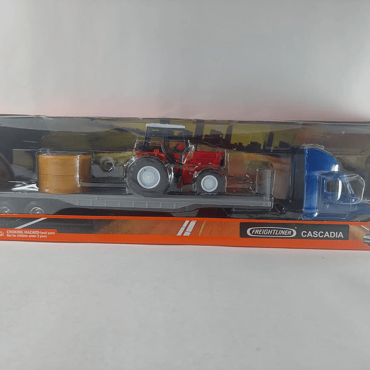 Mula Freightliner Cascadia cama baja y tractor 1/43 azul, new ray 7