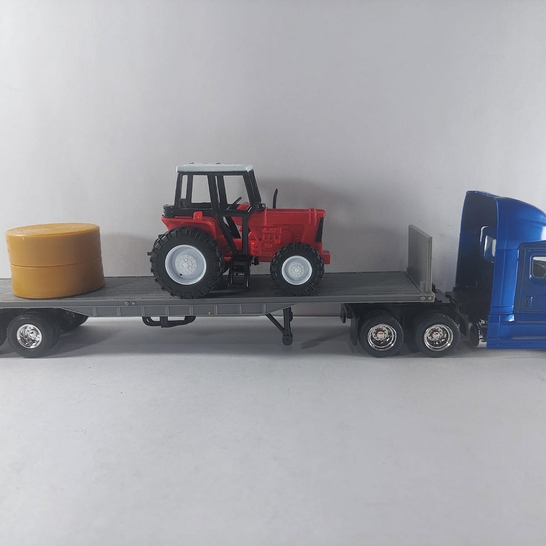 Mula Freightliner Cascadia cama baja y tractor 1/43 azul, new ray 1