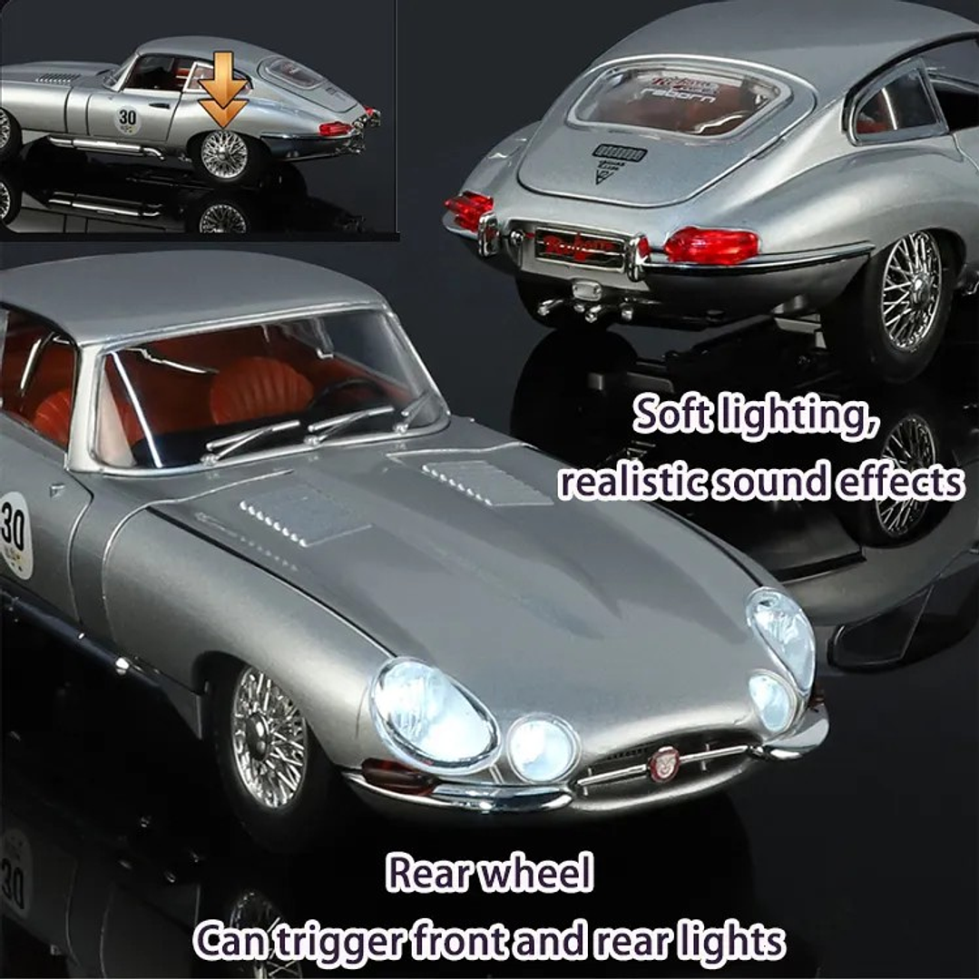 Jaguar E TYPE, PLATEADO Escala 1/24 MARCA CHINA LEDS- 2
