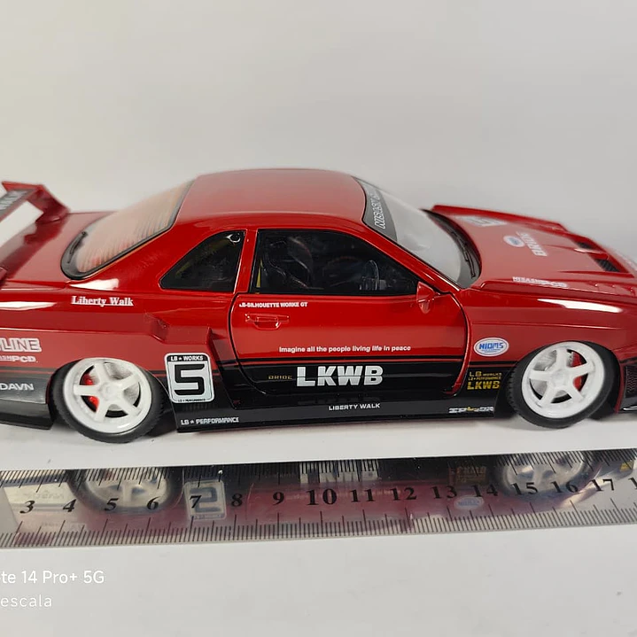 Nissan Skyline Gtr LKWB ESCALA 1:24 MARCA JINLIFANG, ROJO 2