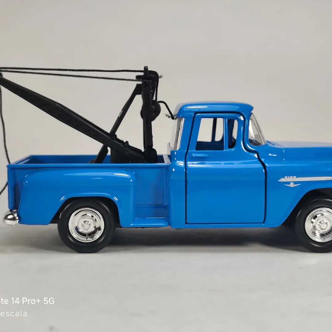 Grua Chevrolet Stepside Tow Truck 1955 Azul Carro A Escala Marca Welly 6