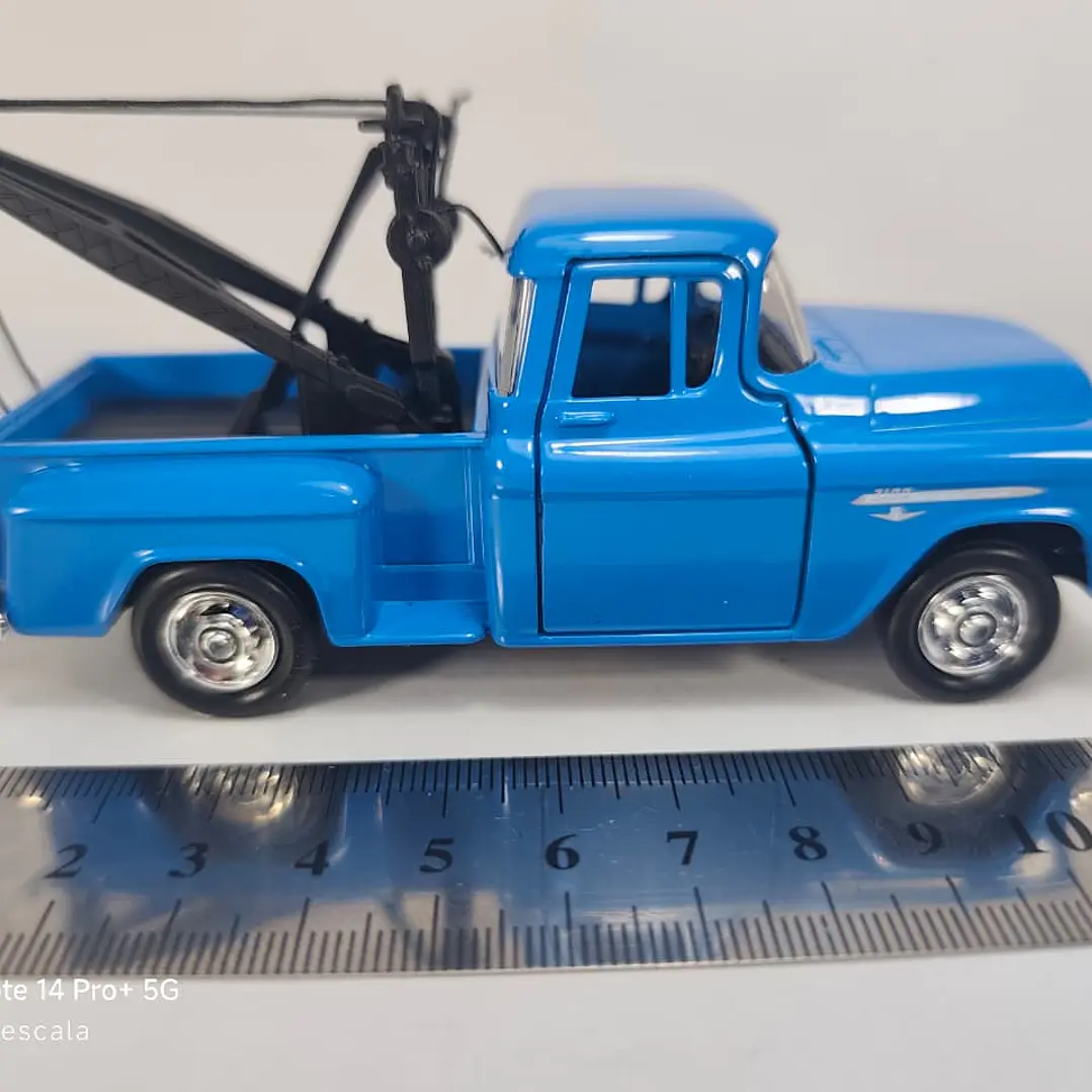 Grua Chevrolet Stepside Tow Truck 1955 Azul Carro A Escala Marca Welly 7