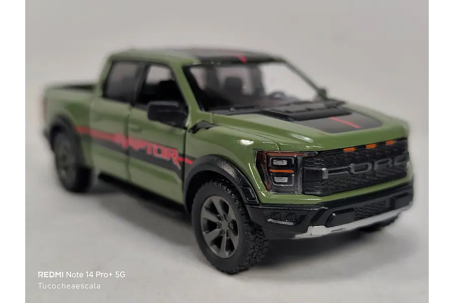 Ford F-150 Raptor 2022, Verde Kinsmart, Escala 1-36