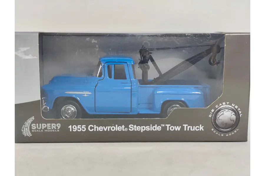 Grua Chevrolet Stepside Tow Truck 1955 Azul Carro A Escala Marca Welly