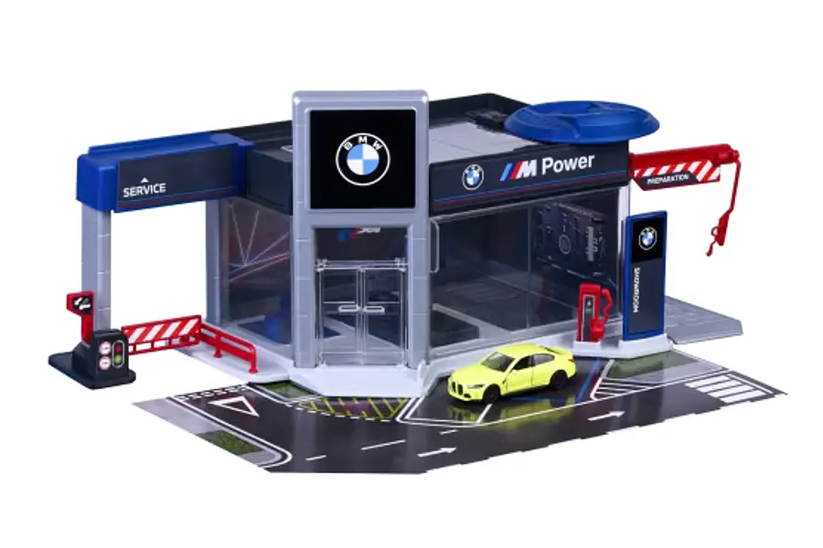CONCESIONARIO BMW + 1 AUTO, MARCA MAJORETTE ESCALA 1/64 