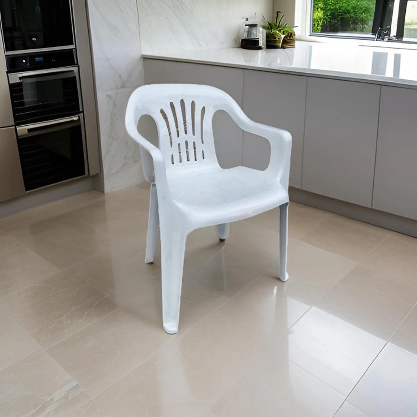 Silla Plástica con Brazos Costa Rica Blanca Perla 1