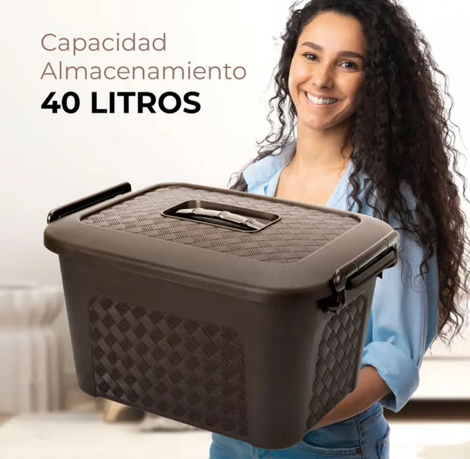 Caja Plástica Organizadora de 40 Litros con Tapa Renacer Café 5