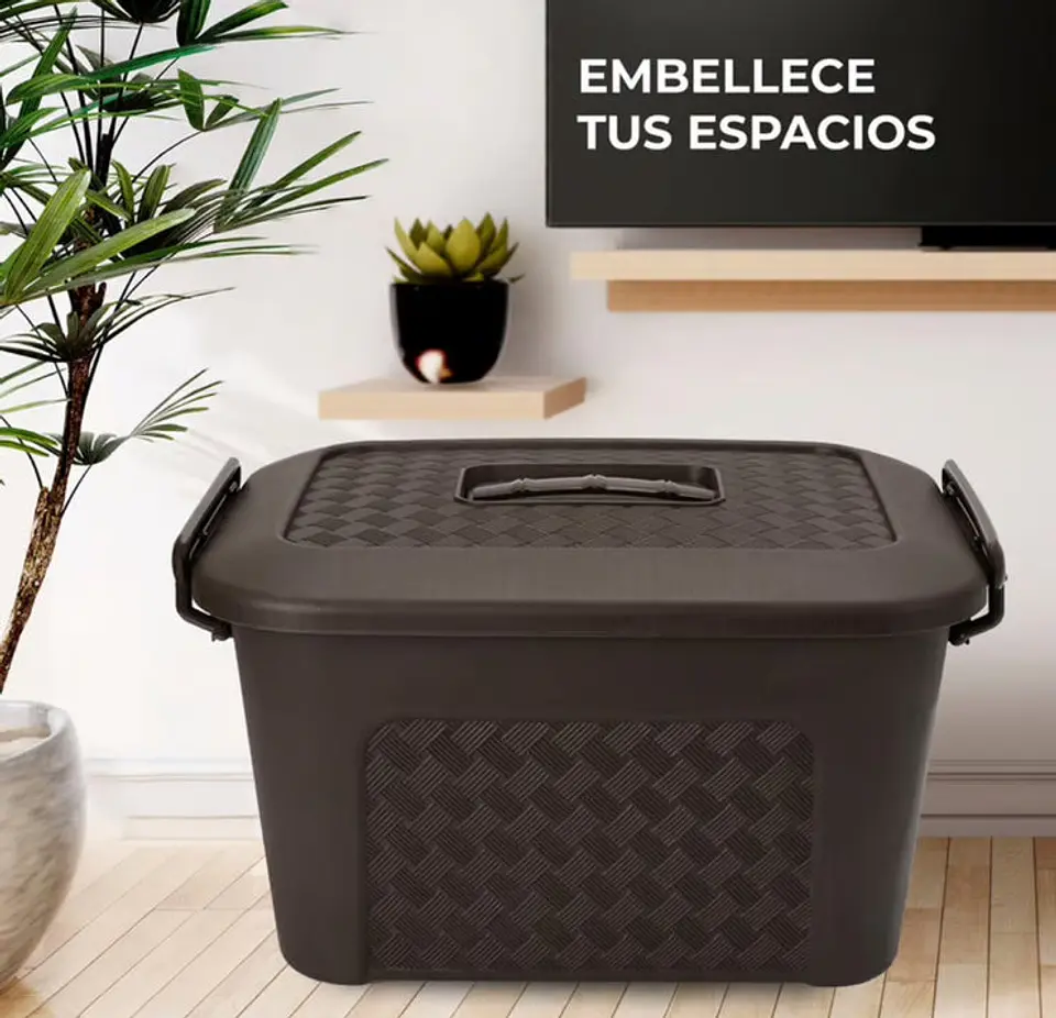 Caja Plástica Organizadora de 40 Litros con Tapa Renacer Café 6