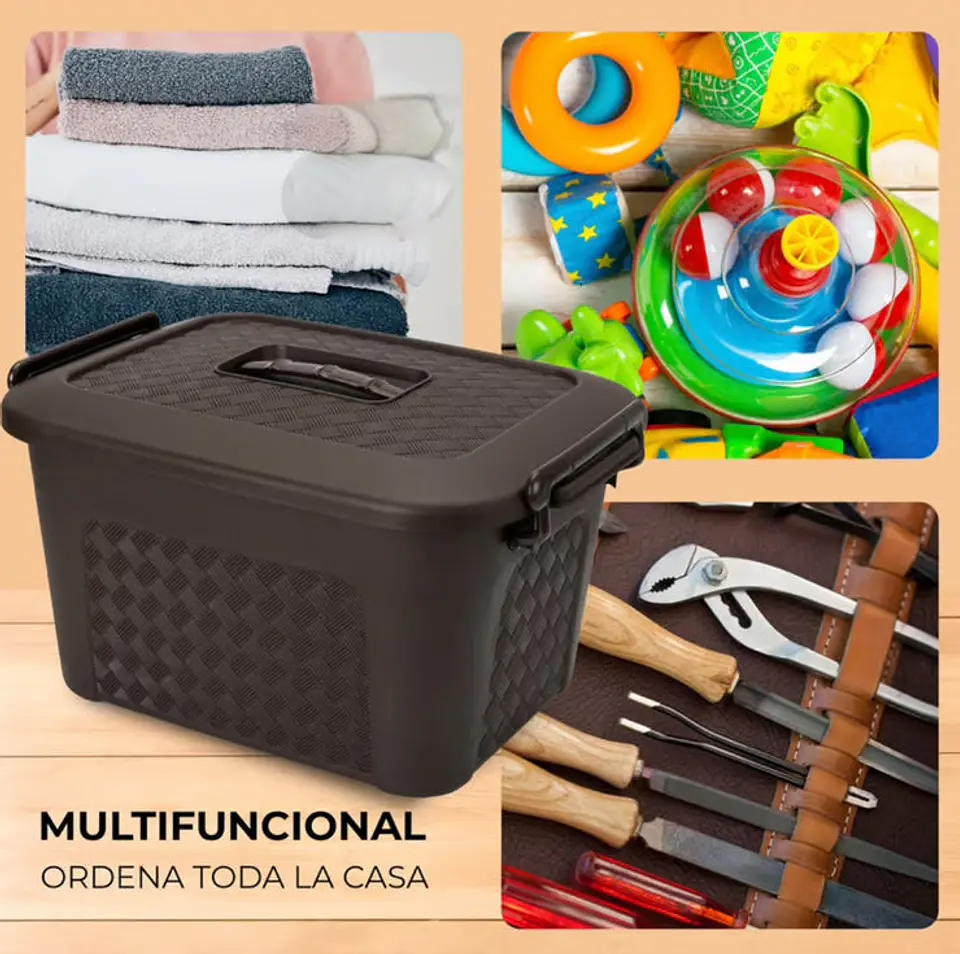 Caja Plástica Organizadora de 40 Litros con Tapa Renacer Café 7