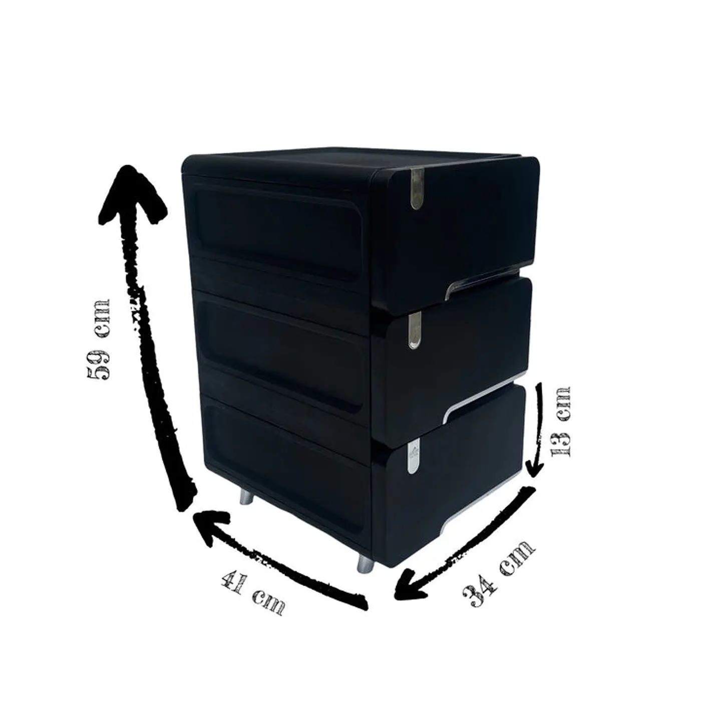 Cajonera plástica Delux 3 Gavetas Negra 2