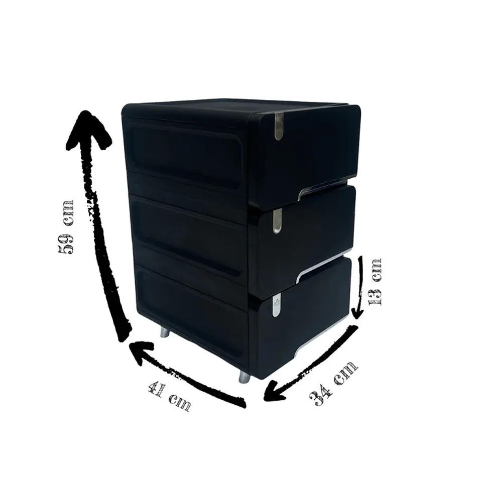 Cajonera plástica Delux 3 Gavetas Negra 2