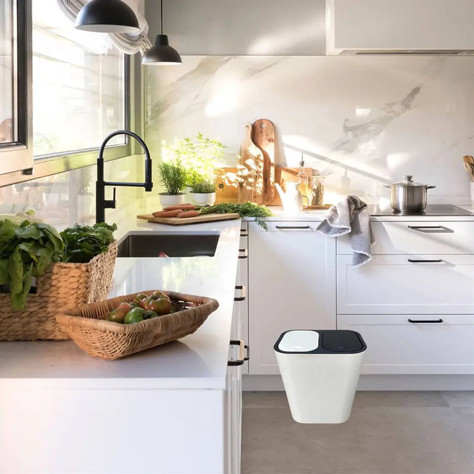 Caneca de basura / Papelera Blanca de 20 litros Push con Doble Compartimiento 6