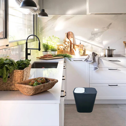 Caneca de basura / Papelera Negra de 20 litros Push con Doble Compartimiento