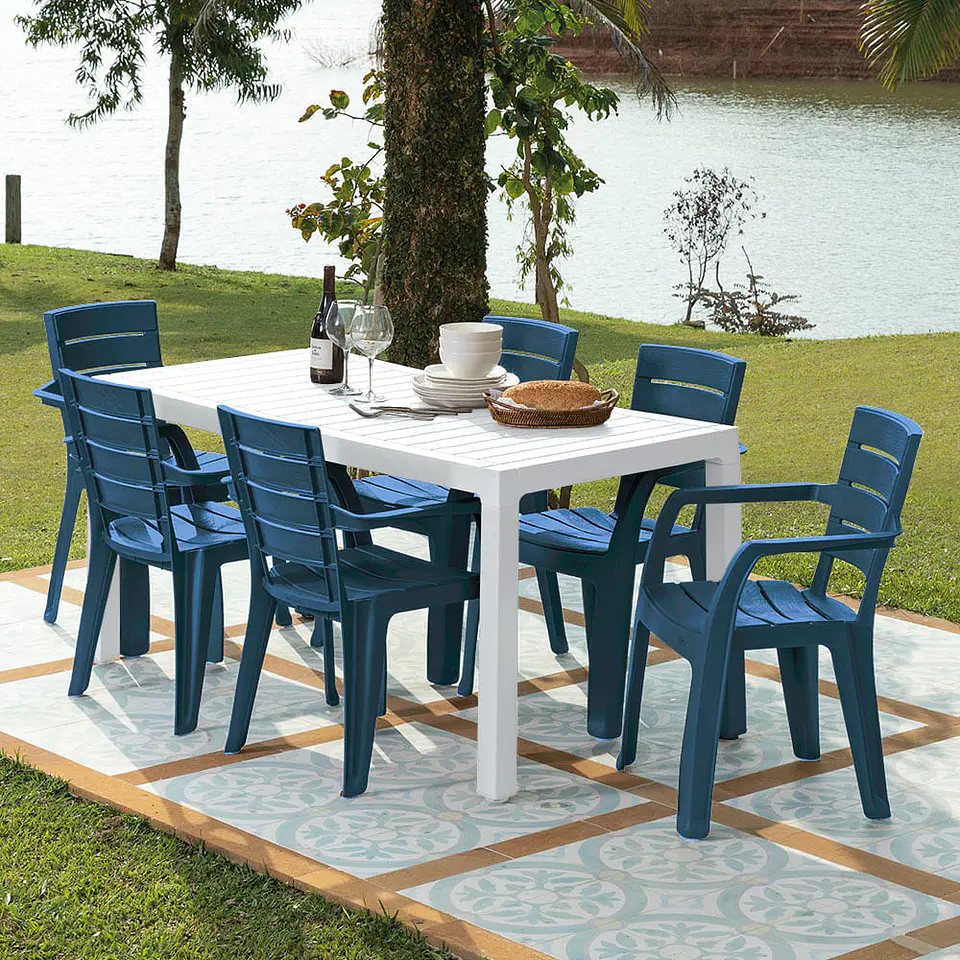 Combo Comedor Familiar Barú, 1 Mesa Gris Hielo, 6 Sillas con Brazos 1