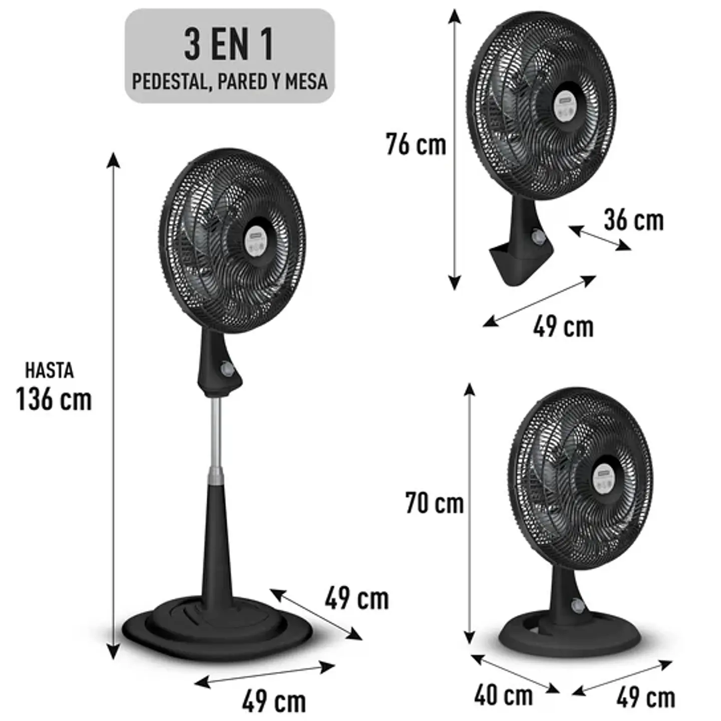 Ventilador Samurai Turbo Silence Maxx 3 en 1, 3 Velocidades, Negro 2