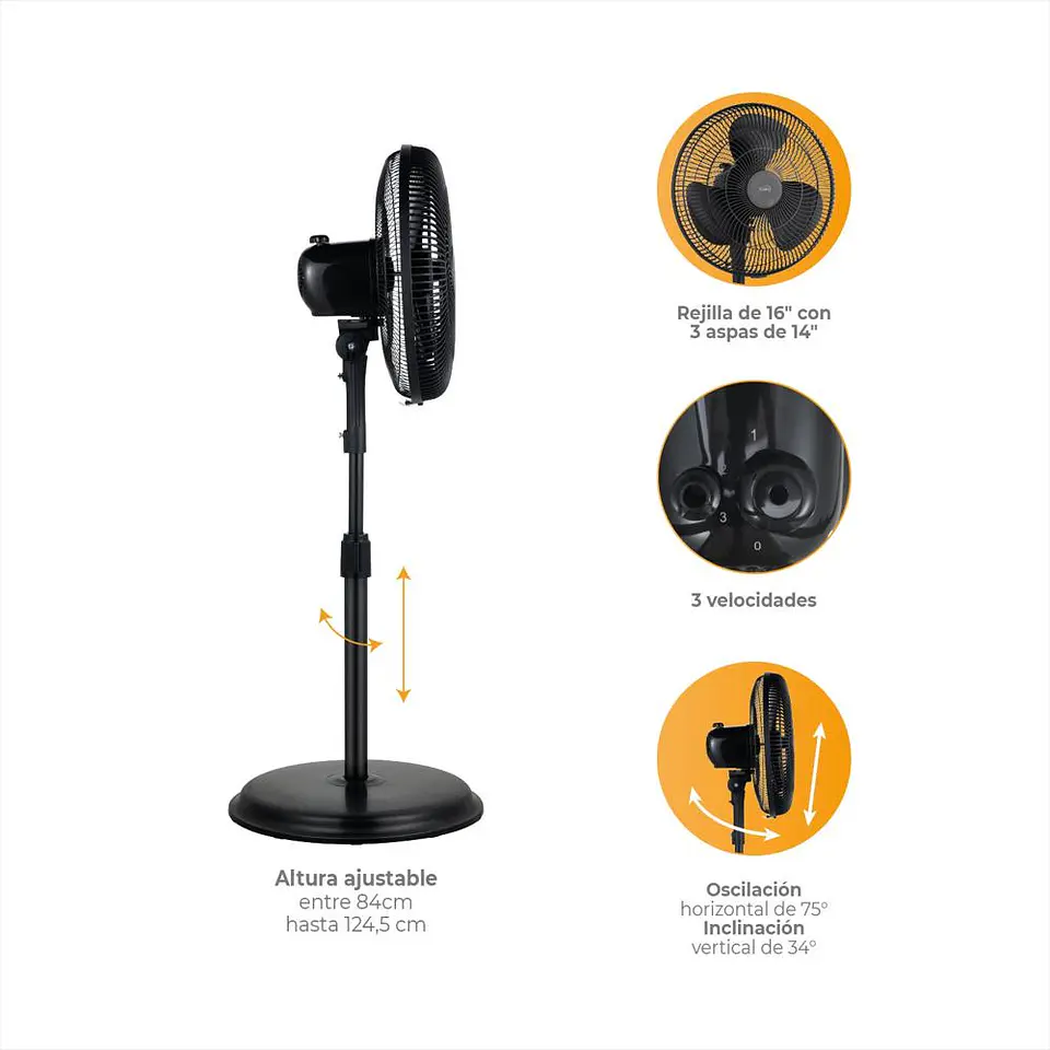 Ventilador De Piso Kalley 14 Pulgadas K V3n Negro 4