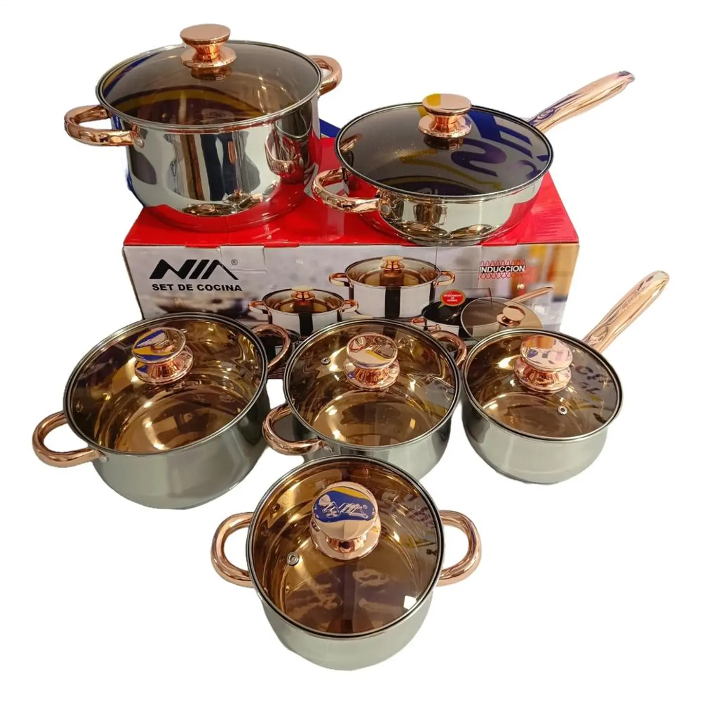 Juego Ollas Batería Cocina Nia 12 Piezas Acero Inoxidable 1