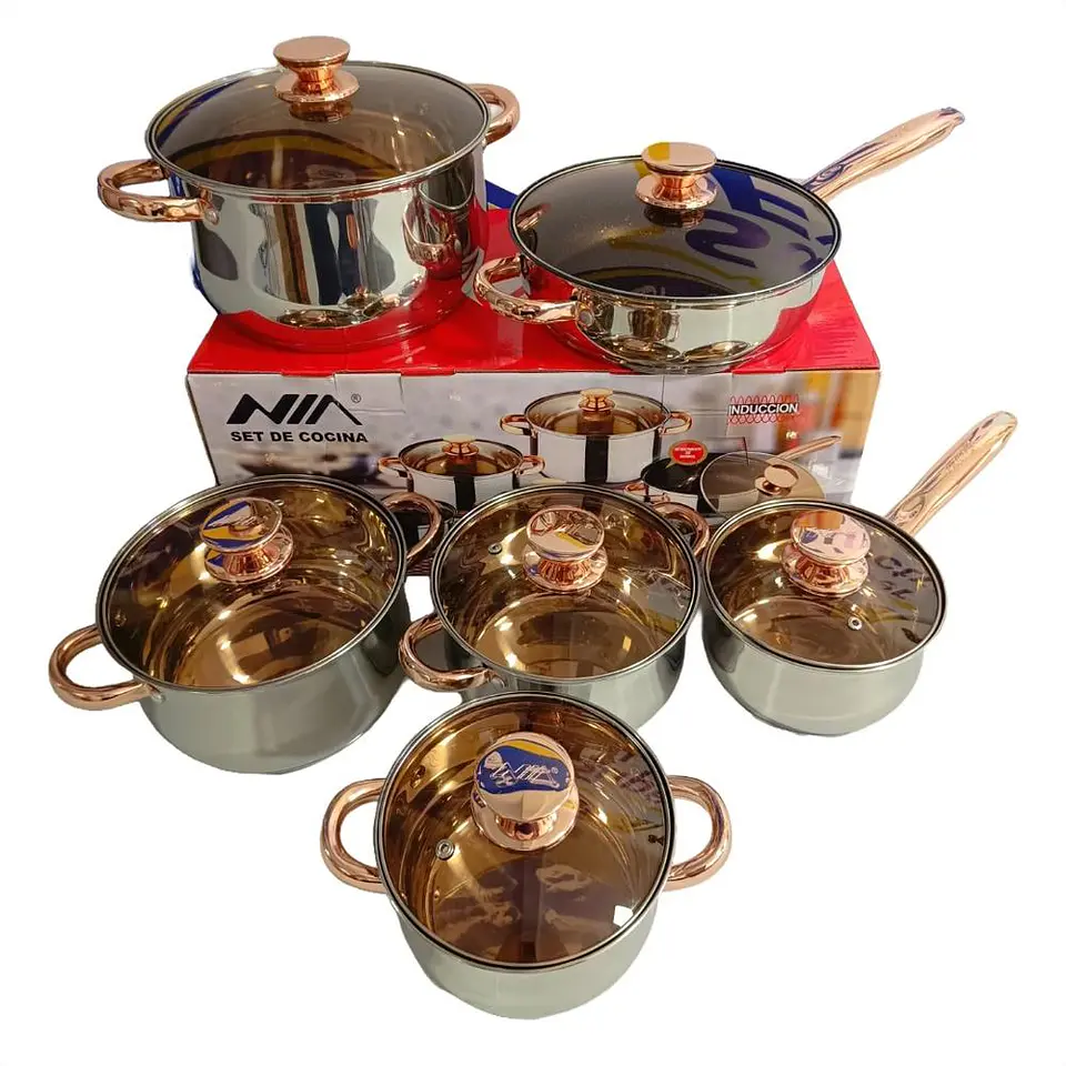 Juego Ollas Batería Cocina Nia 12 Piezas Acero Inoxidable 1