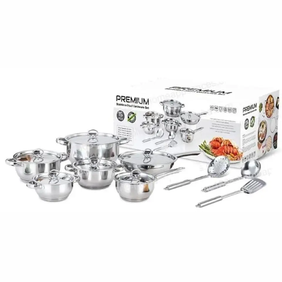 Juego de Ollas En Acero Inoxidable Renahouse Germany de 15 Piezas 1