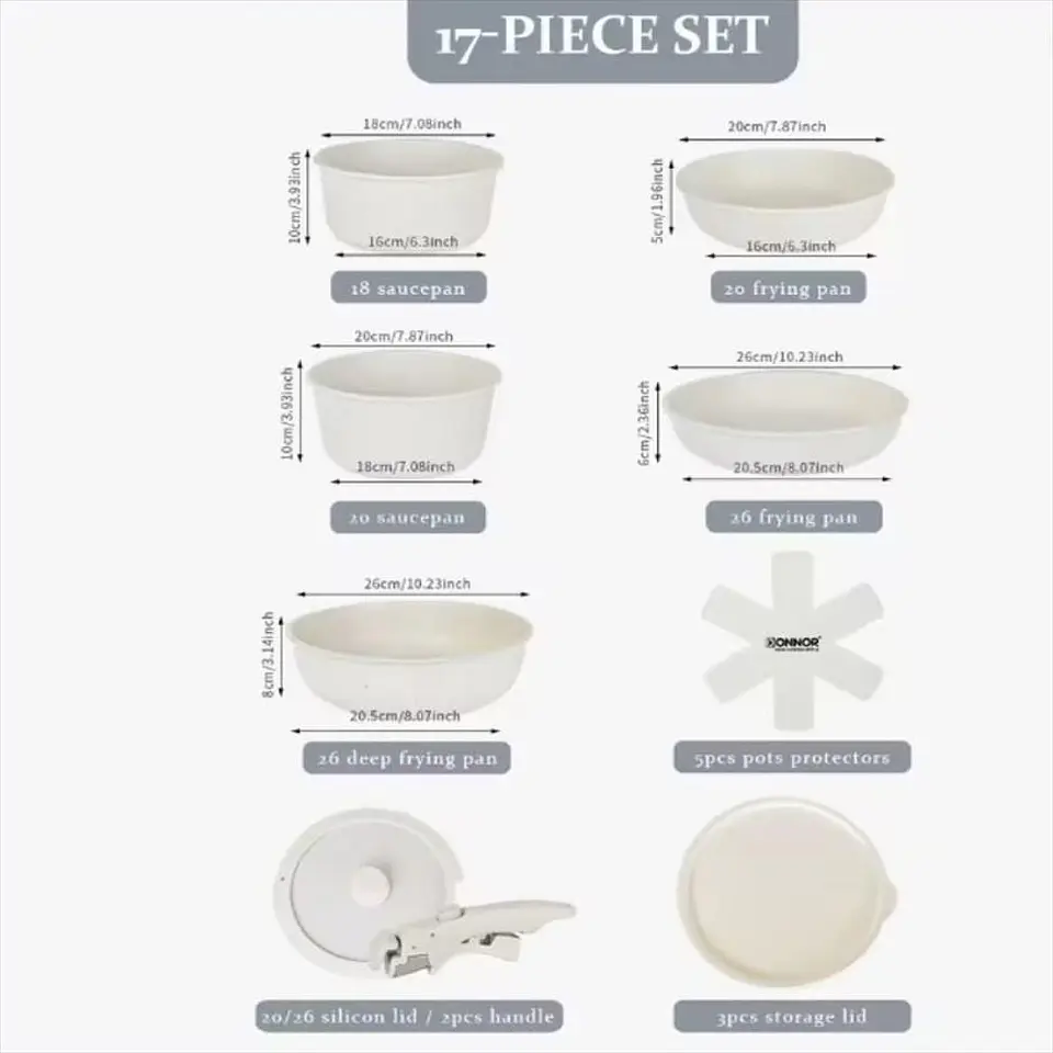 Juego De Ollas Y Sarten En Granito X 17 Piezas Antiadherente Beige 3