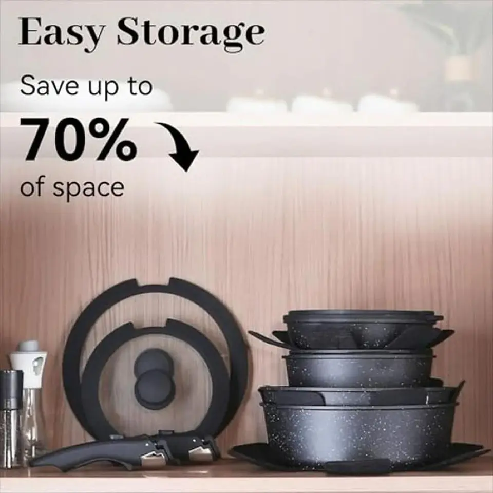 Juego De Ollas Y Sarten En Granito X 17 Piezas Antiadherente Beige 5