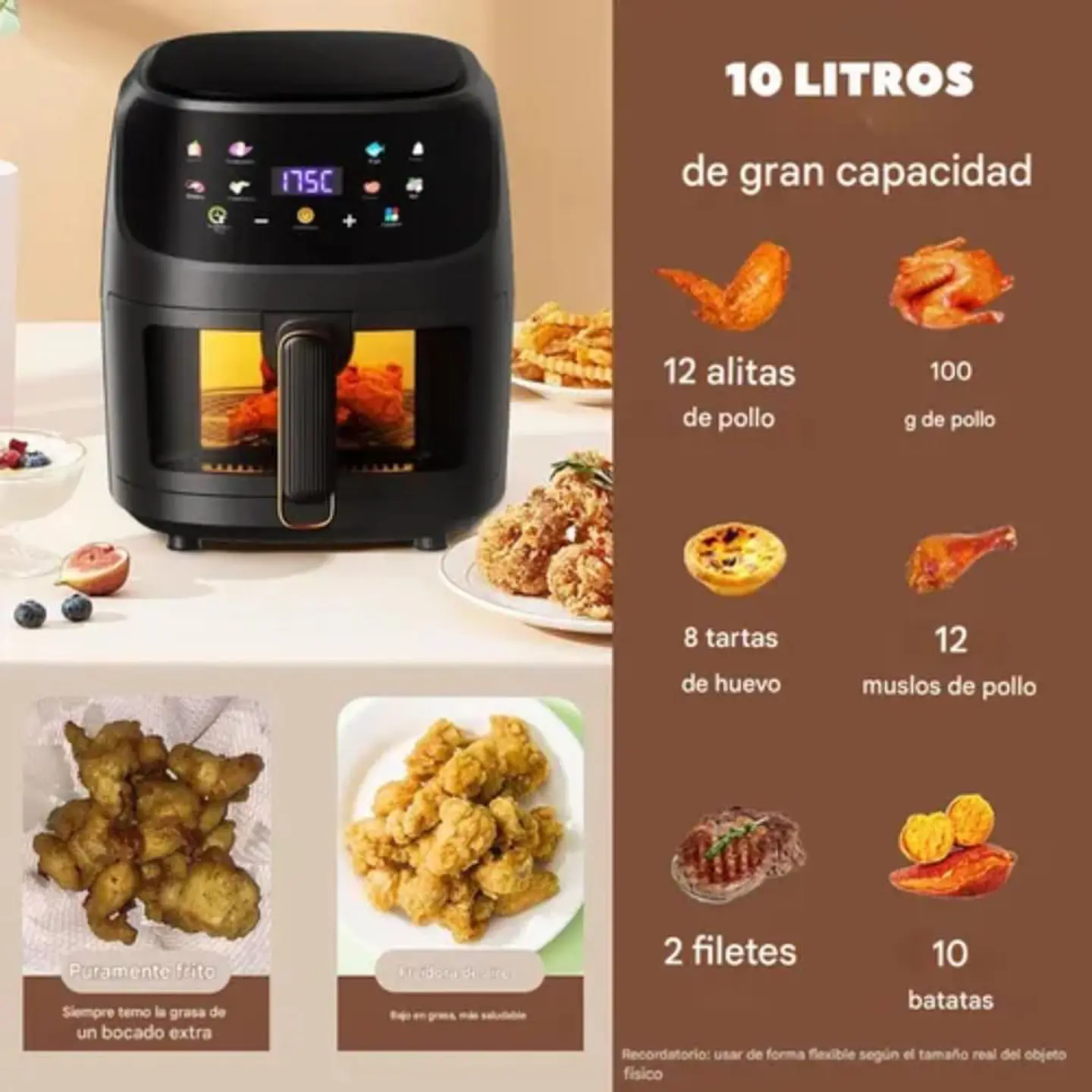 Freidora Digital Olla Aire Caliente Sin Aceite Air Fryer 10 Litros 5