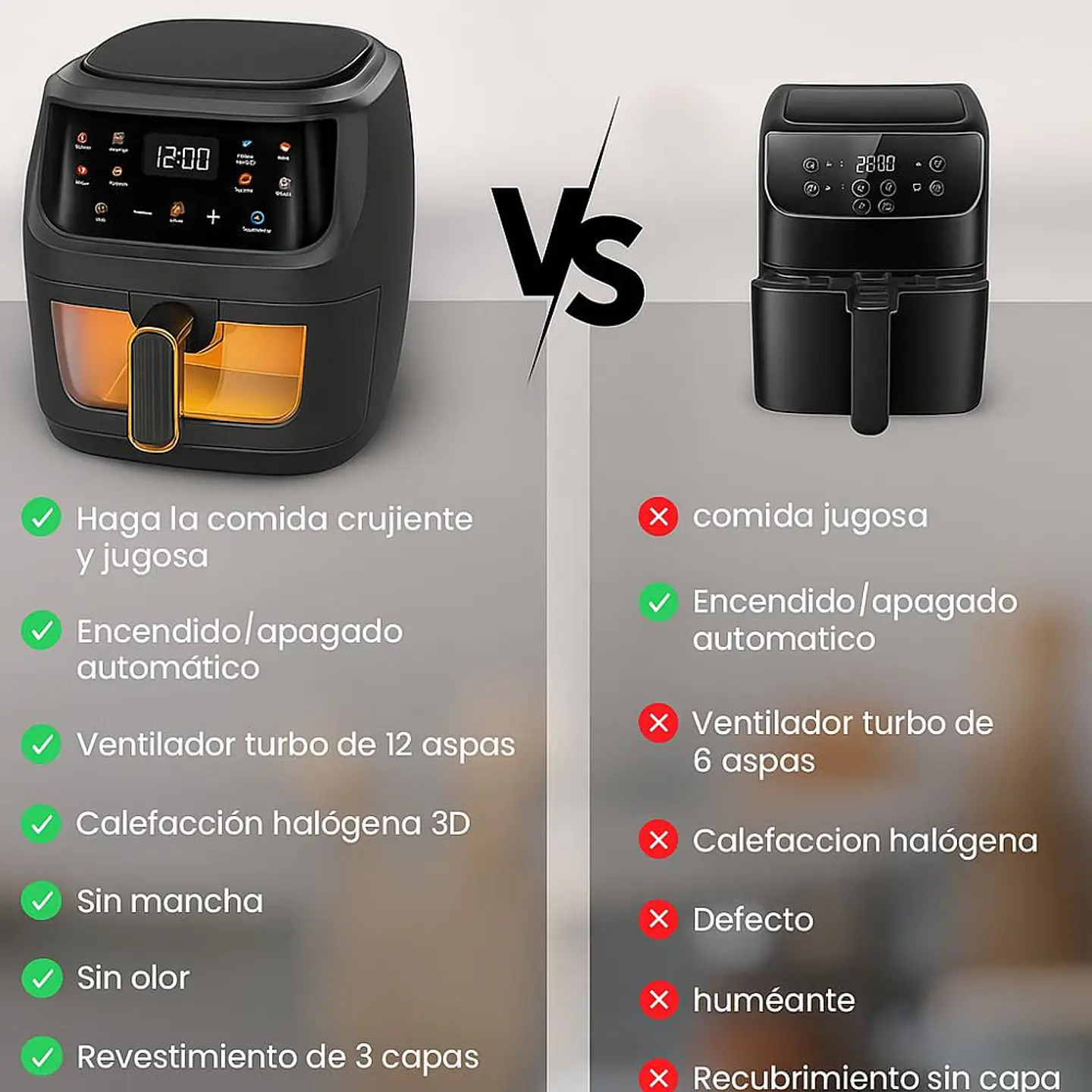 Freidora De Aire 12 Litros Xhome 2400W Pantalla Táctil Digital 4