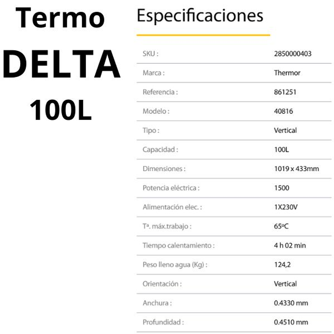 Termo Eléctrico Vertical Thermor Delta - 50L - 80L - 100L - 220V 3