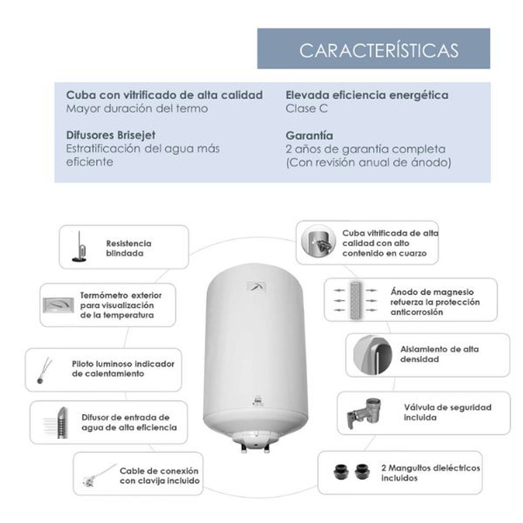 Termo Eléctrico Vertical Thermor Delta - 50L - 80L - 100L - 220V 2