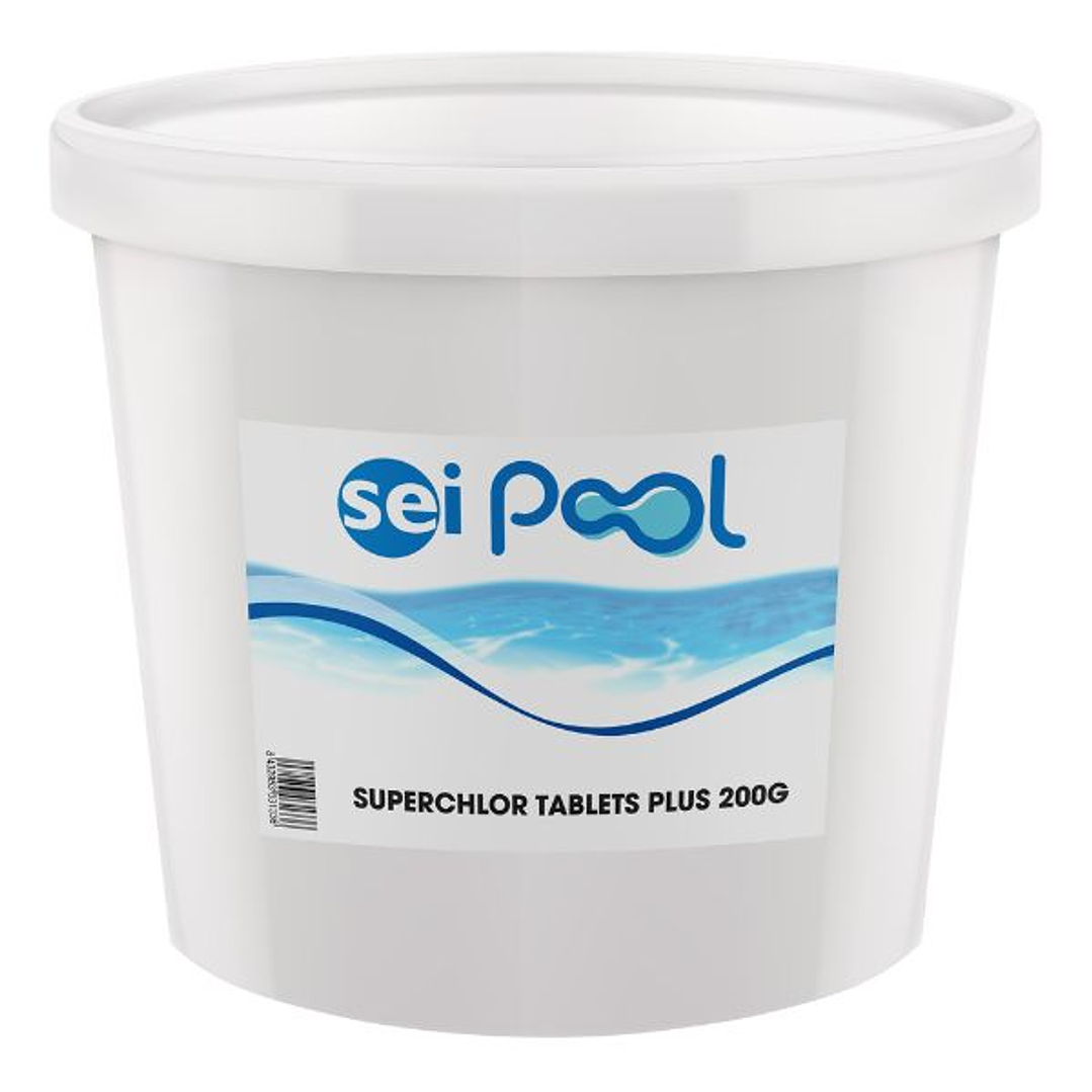 Tricloro Lento 90/200 en Tabletas de 200g – SEIPOOL SUPERCHLOR TABLETS PLUS – Bote de 5 kg 1