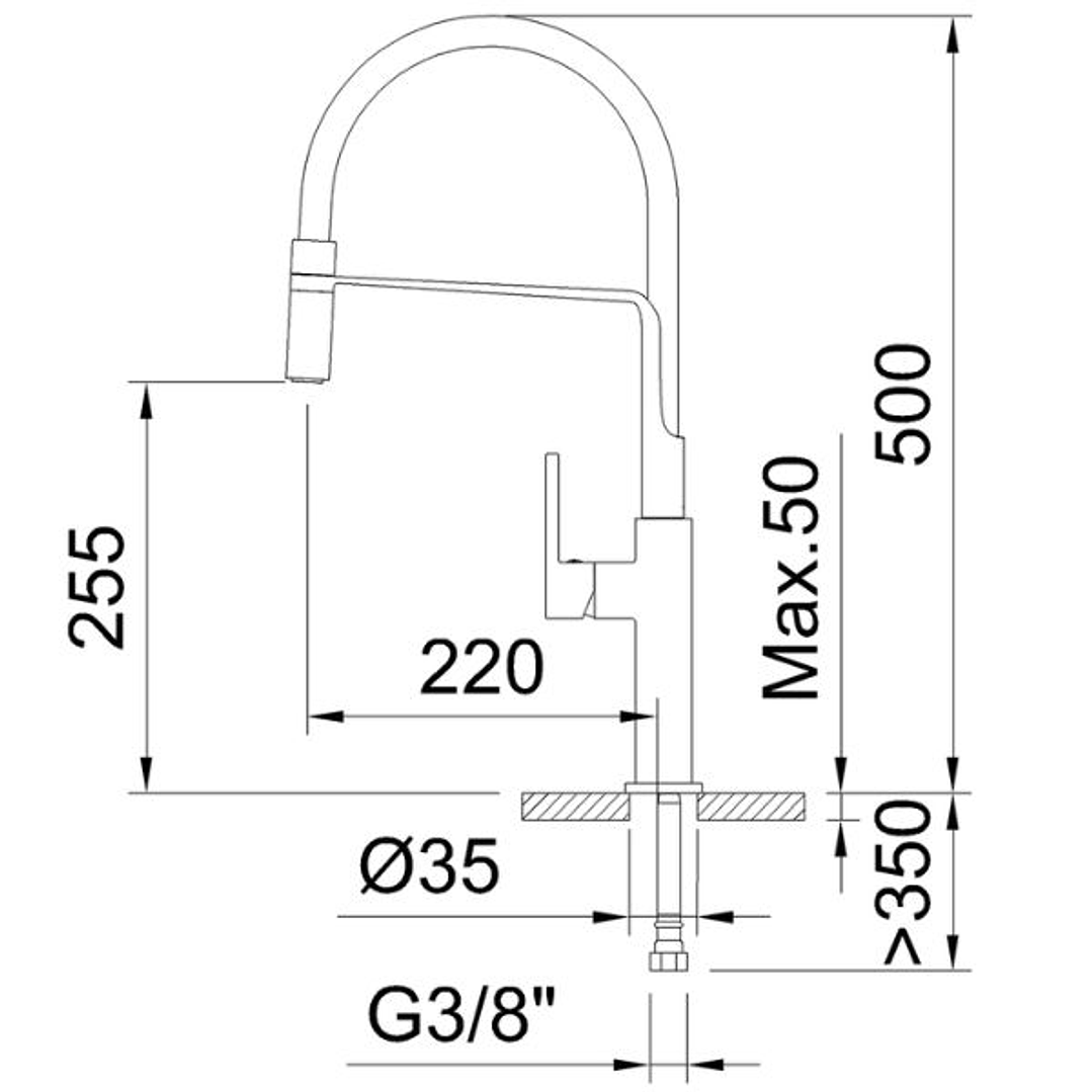 Grifo de cocina monomando 255 mm Chef Slim Negro Mate Cold Open 6