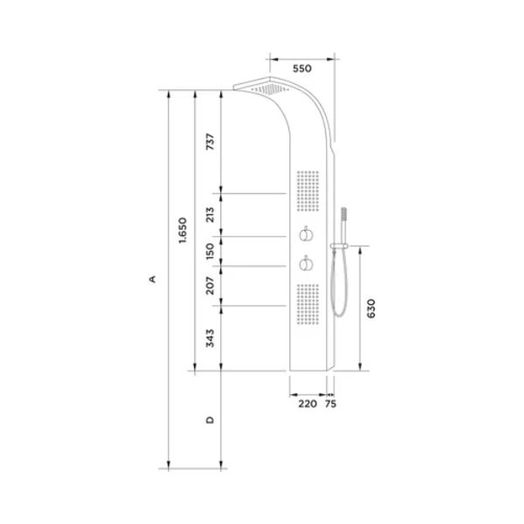 Columna de Hidromasaje Stillo Silba 4 Vías | Acero Inoxidable Oscuro | Jets Lumbar y Cervical | Termostática 2