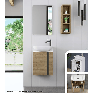 Mueble de Baño Stillo New Piccolo | 45 cm y 55 cm | Blanco Brillo, Roble Natural y Azul Mate | Tirador Cromado o Negro