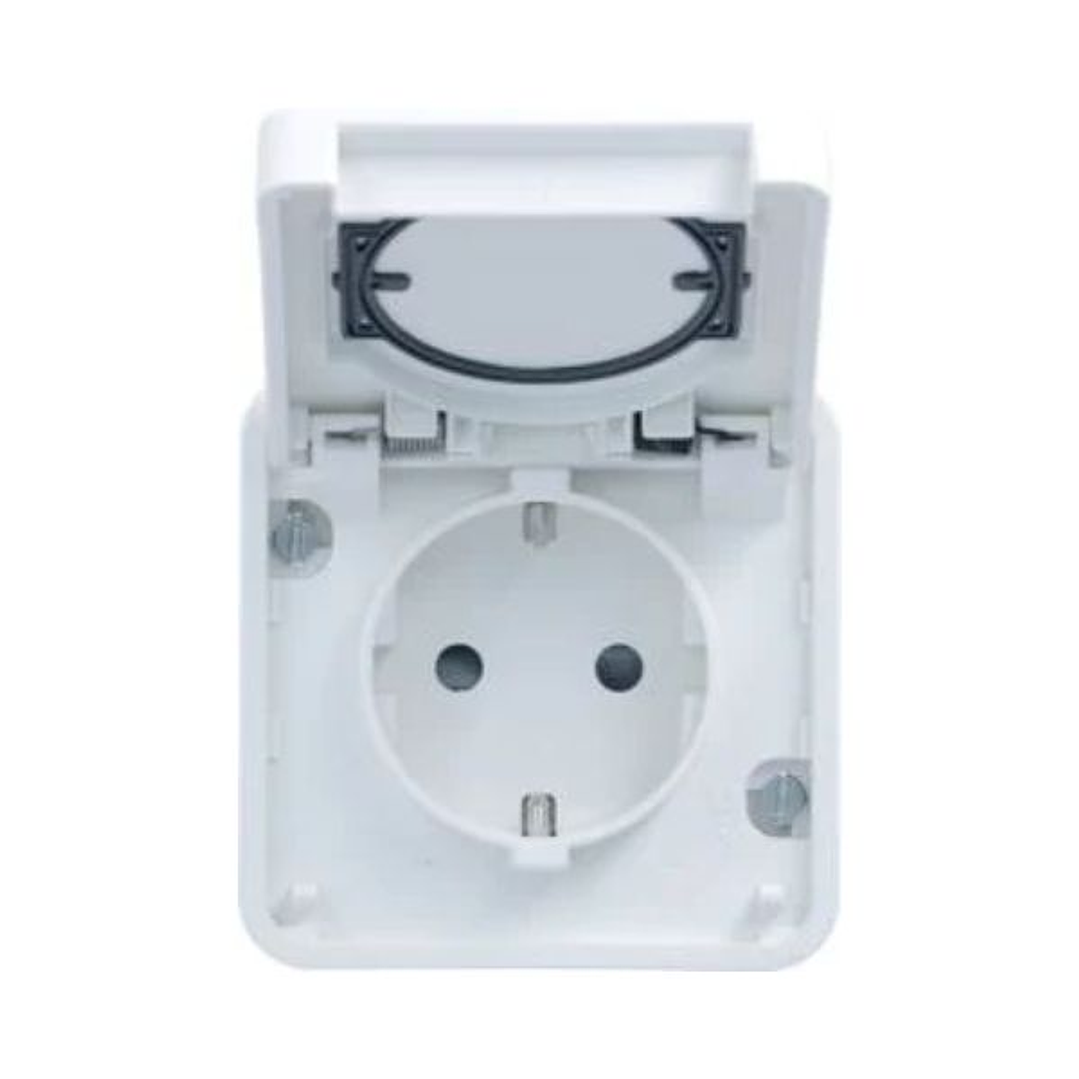 Toma de Corriente Schuko con Tapa Basculante Hager Berker Cubyko | Componible | Blanco o Gris 1