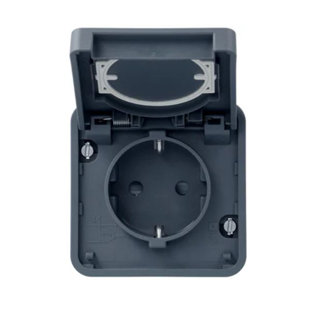 Toma de Corriente Schuko con Tapa Basculante Hager Berker Cubyko | Componible | Blanco o Gris 2