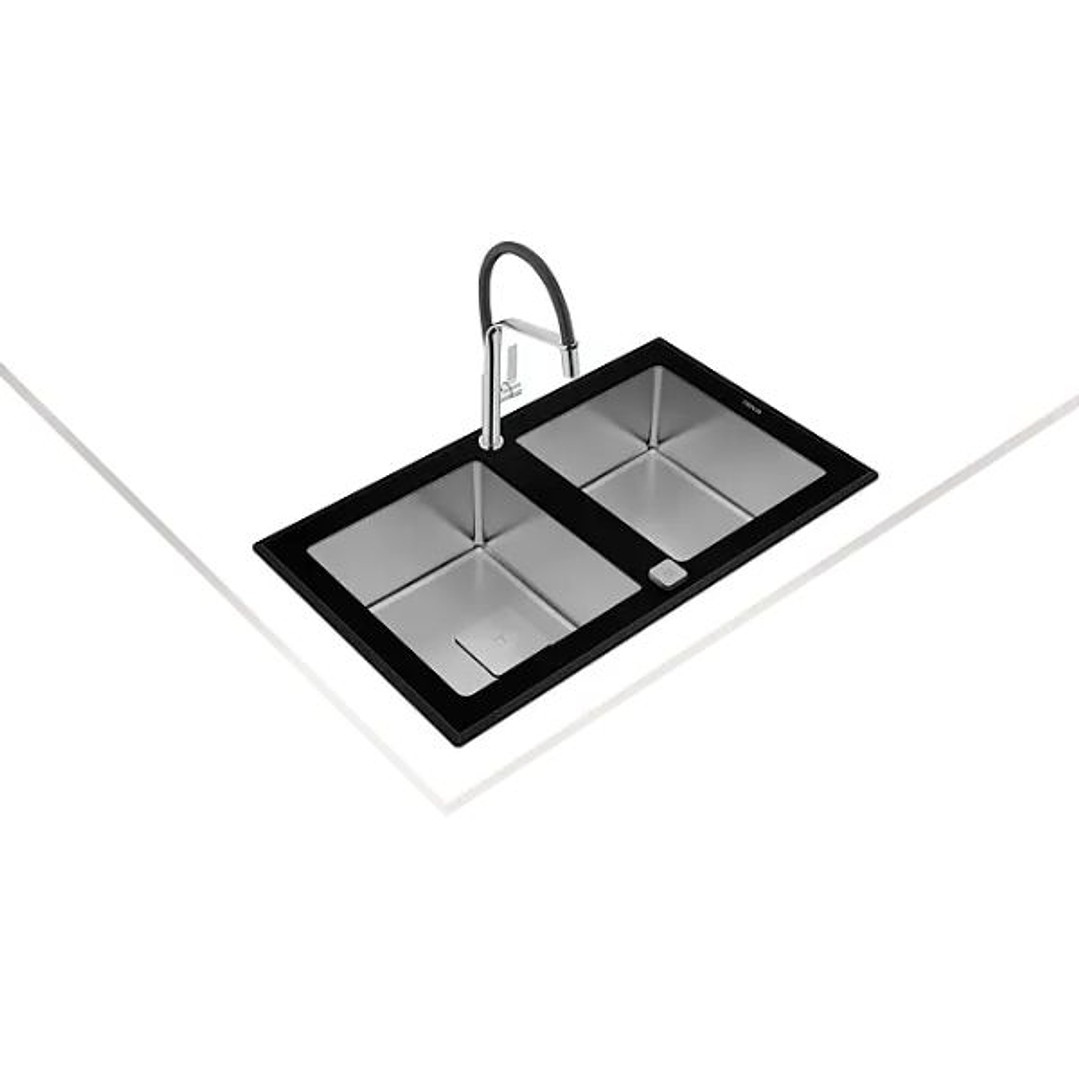 Fregadero de Cocina Teka PURELINE DIAMOND RS15 2C 86 Bajo Encimera | Vidrio Templado + Acero Inoxidable 18/10 | SilentSmart 2