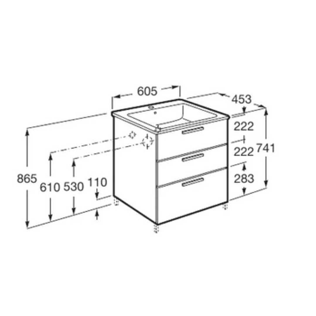 Mueble de Baño Roca Victoria Family Unik – 60 y 80 cm | 3 Cajones | Con Lavabo Empotrable 9
