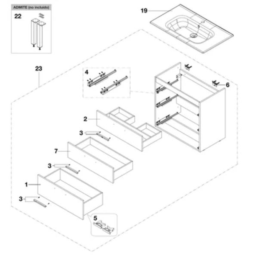 Mueble de Baño Roca Victoria Family Unik – 60 y 80 cm | 3 Cajones | Con Lavabo Empotrable 5