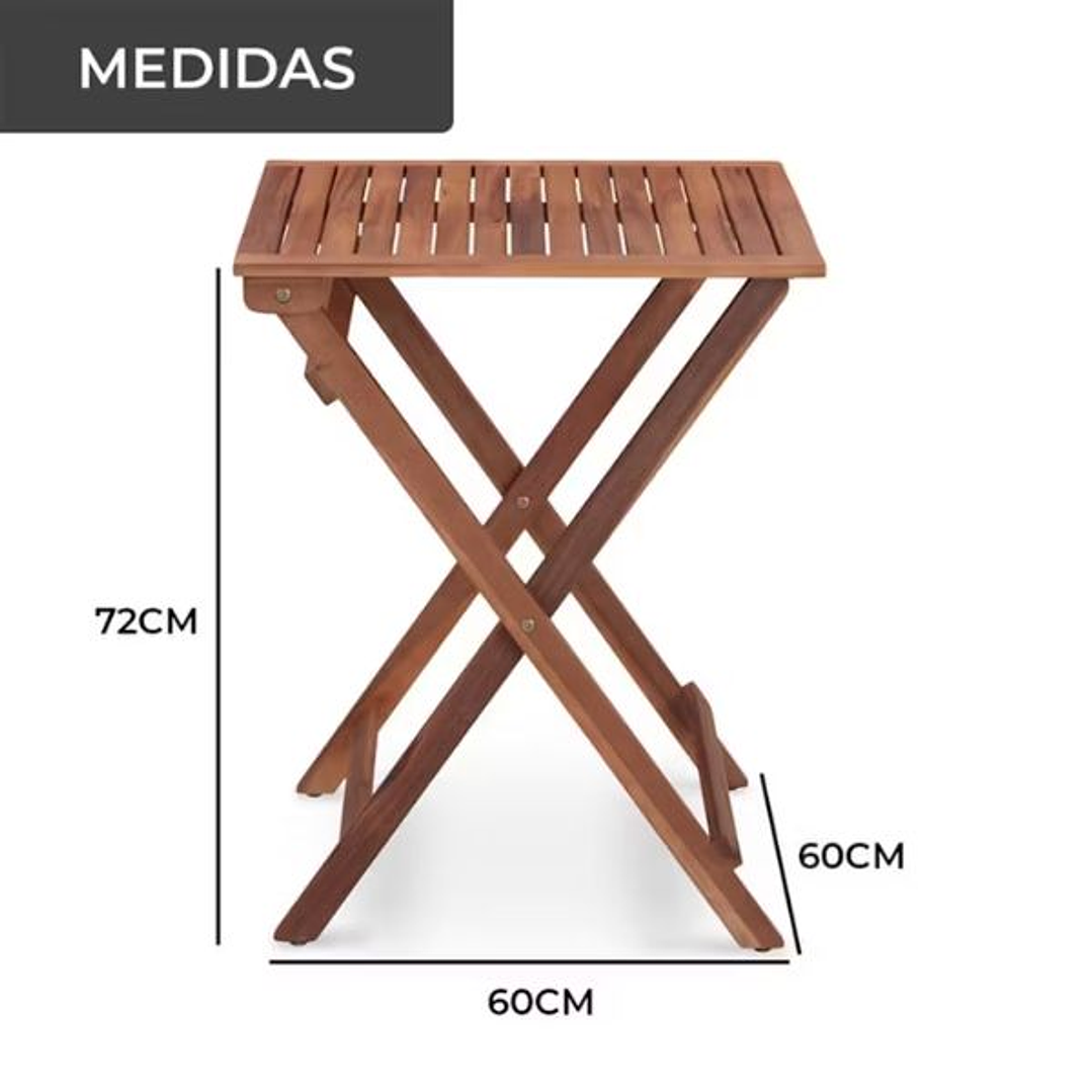 Mesa Plegable de Madera de Acacia 60x60x72 cm | Compacta, Resistente y Elegante para Exteriores 4