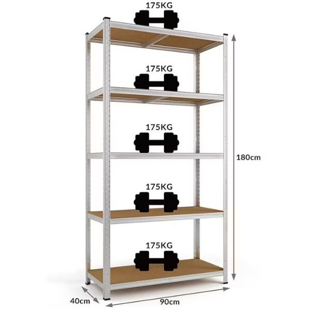 Estantería Metálica Acero Galvanizado 180x90x40cm, 5 Estantes Ajustables, 875kg Carga Máxima 4