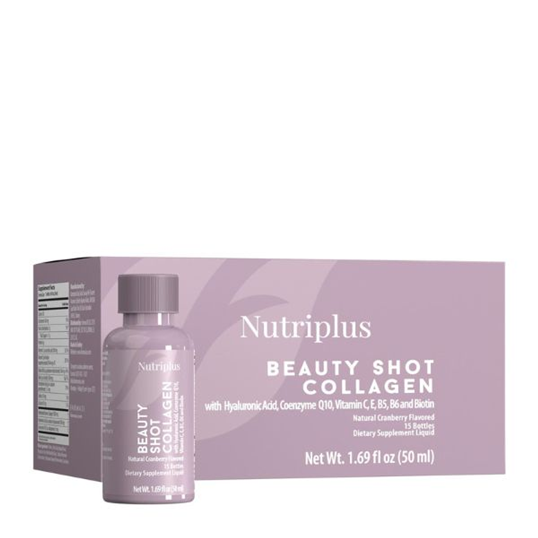 Beauty Shot Collagen Nutriplus | Colágeno bebible con ácido hialurónico y vitaminas para piel, cabello y uñas 1