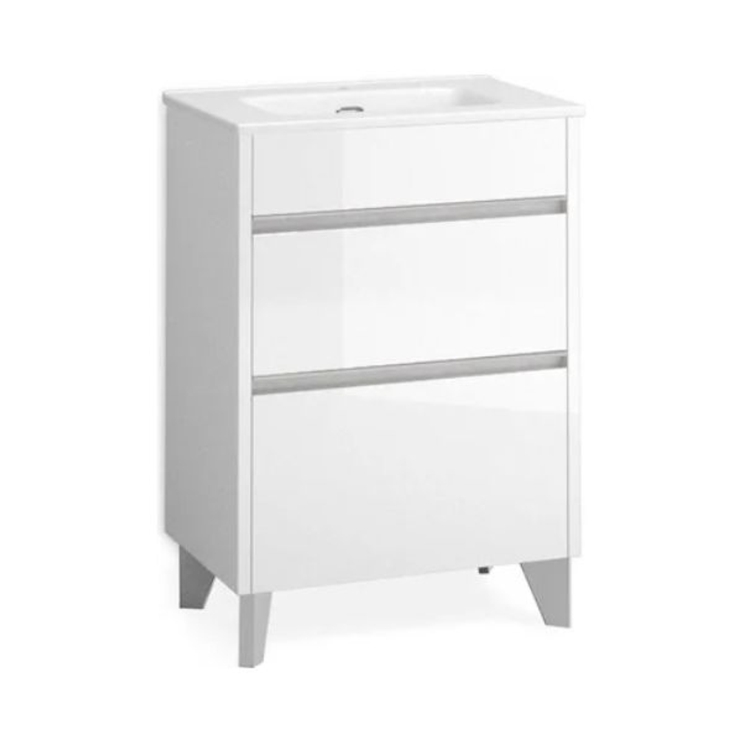 Mueble de Baño Stillo New Slim 2 Cajones | Para Lavabo Empotrable | Blanco Brillo o Marrón Roble | 50 cm y 60 cm 2