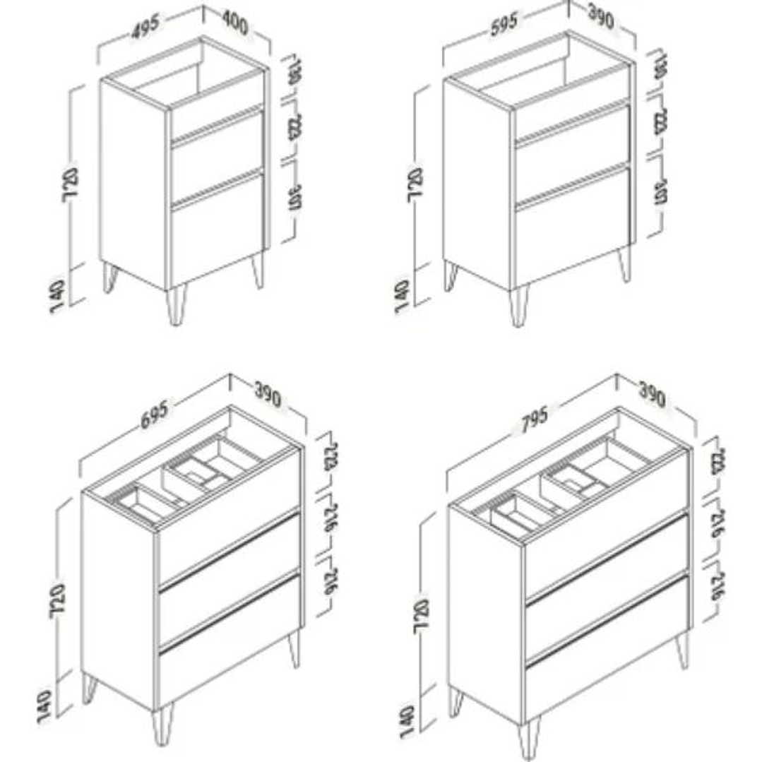 Mueble de Baño Stillo New Slim 2 Cajones | Para Lavabo Empotrable | Blanco Brillo o Marrón Roble | 50 cm y 60 cm 6