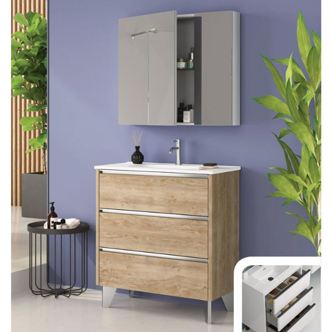 Mueble de Baño Stillo New Slim 2 Cajones | Para Lavabo Empotrable | Blanco Brillo o Marrón Roble | 50 cm y 60 cm 1