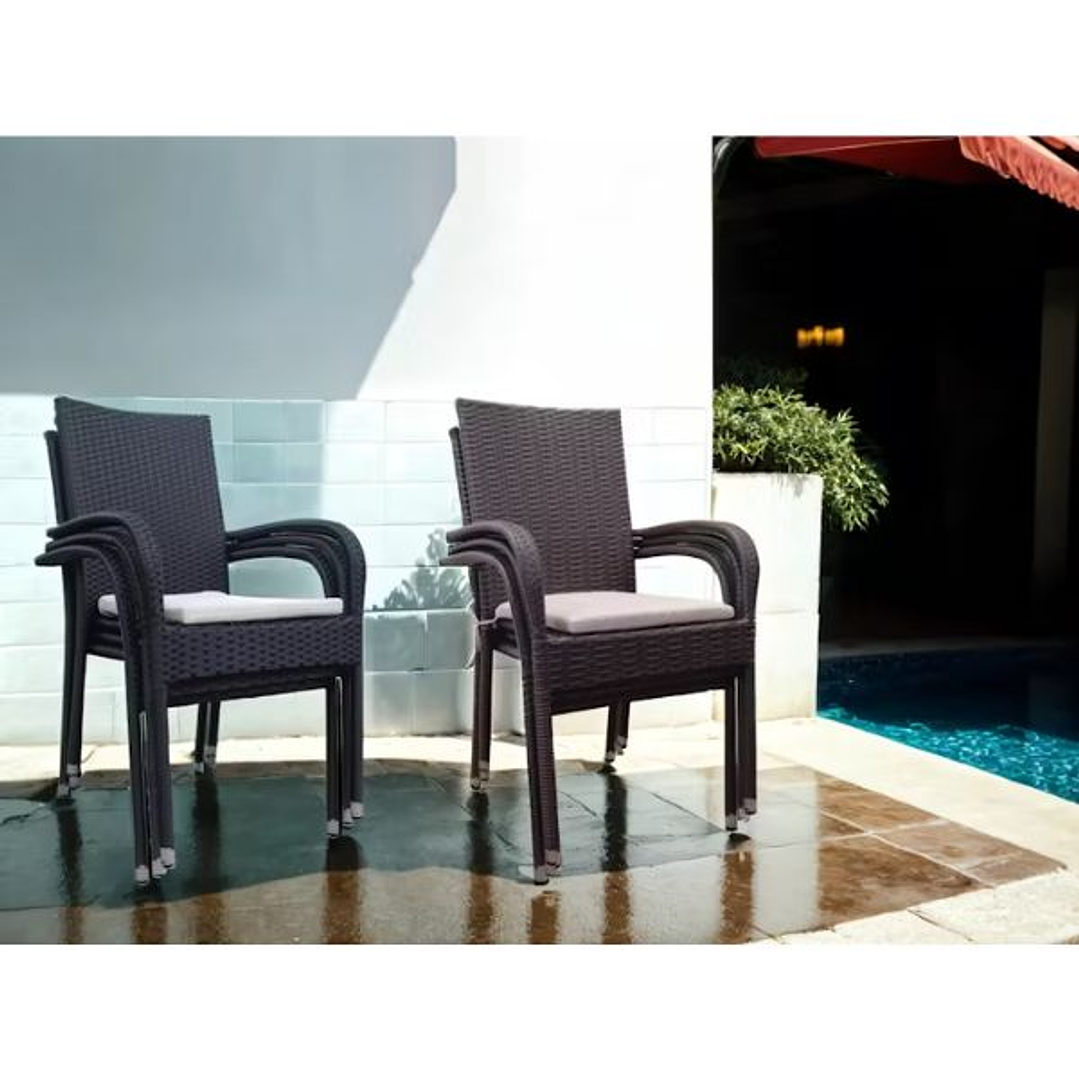 Sillón Apilable METRO PROFESSIONAL Mohim con Cojín | Poliratán Resistente | Negro o Marrón 1