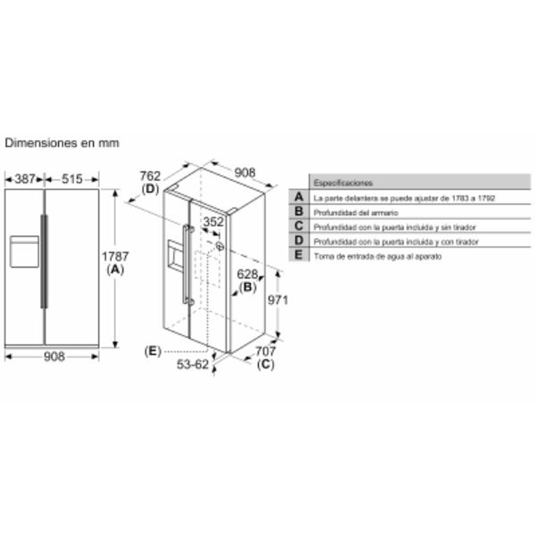 Frigorífico Americano Bosch KAG93AIEP Serie 6 | Total NoFrost, Inox, con Dispensador de Agua y Hielo 13