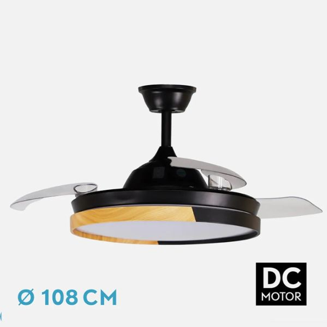 Ventilador DC Emperador 72W Negro/Haya con Aspas Desplegables y Luz LED Regulable 3