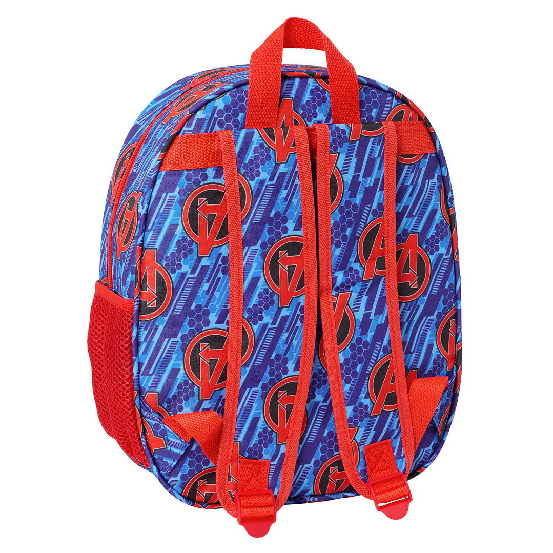 Mochila Infantil The Avengers 3D Roja y Azul Oscuro 27x33x10 cm – Mochila Escolar Preescolar Resistente y Ligera 3