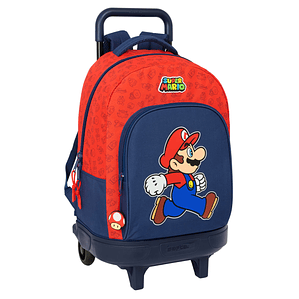 Mochila Escolar con Ruedas Super Mario Trick Rojo y Azul Oscuro – Comodidad, estilo y funcionalidad para el colegio