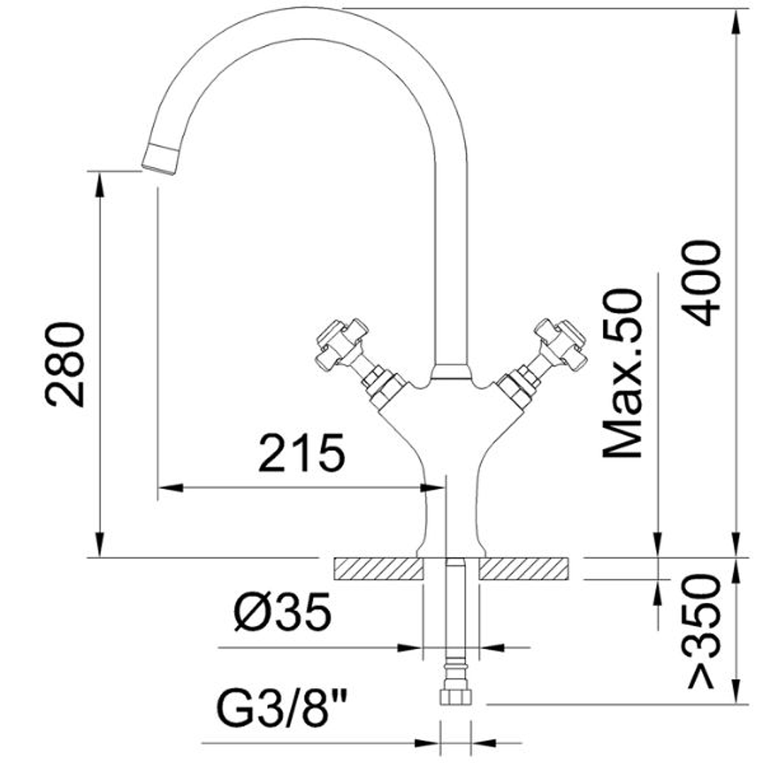 Grifo de Cocina Bimando Alpina Classic Gunmetal Cepillado 280mm con Caudal Ecológico 5l/min 2